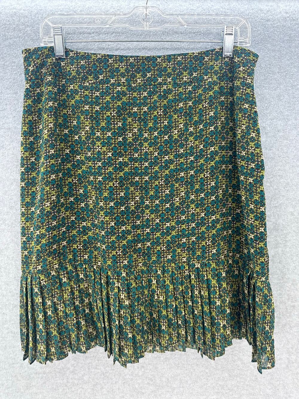 Worthington Womens sz 14P Green & Brown Pleated Pencil Skirt Office Workwear Y2K